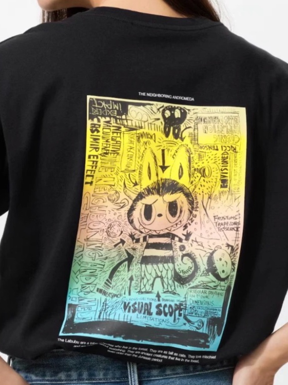 Uniqlo Graphic Black Tee with Labubu Back Print for Women size M